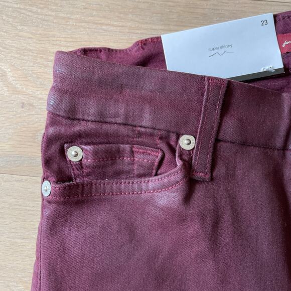 7 For all Mankind NWT  High-Waist Ankle Skinny Coated Jeans in Merlot // 23 - Picture 9 of 12